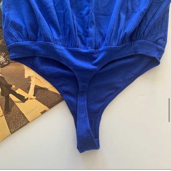 Free People | Blue Marissa Ribbed Body Suit - Picture 4 of 10